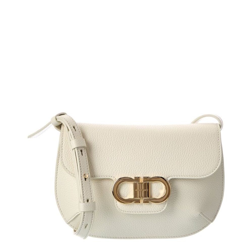 Ferragamo Gancini Leather Shoulder Bag, White